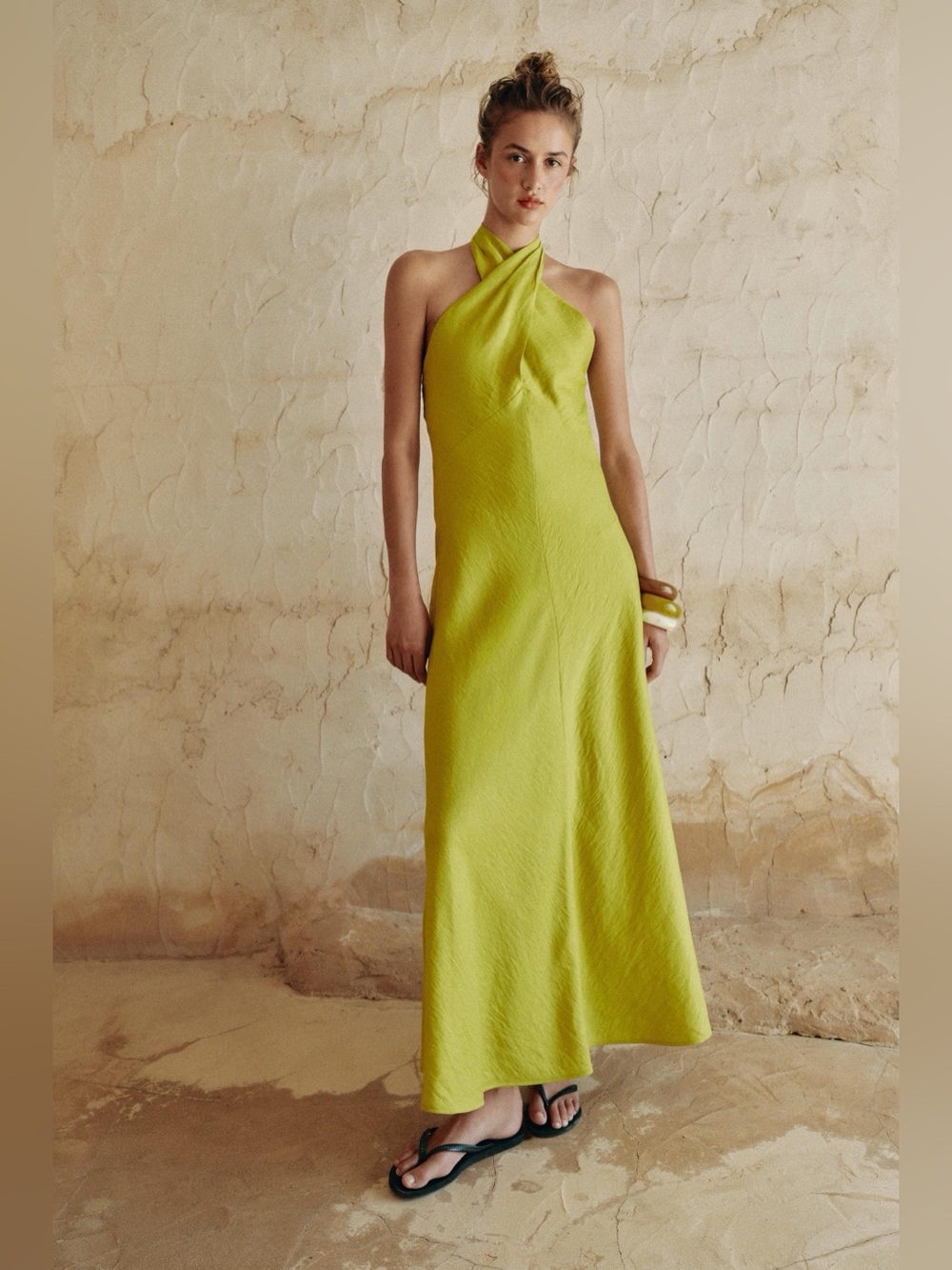 Zara Halter Neck Maxi Dress in Lime Green